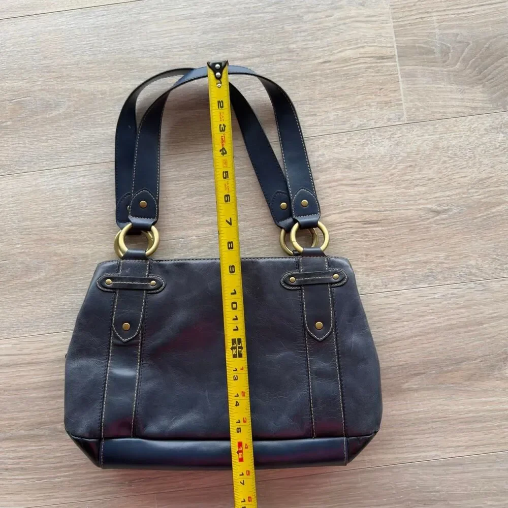 Worthington VTG Navy Leather Hobo Shoulder Handbag Purse Gold Hardware Y2K Boho